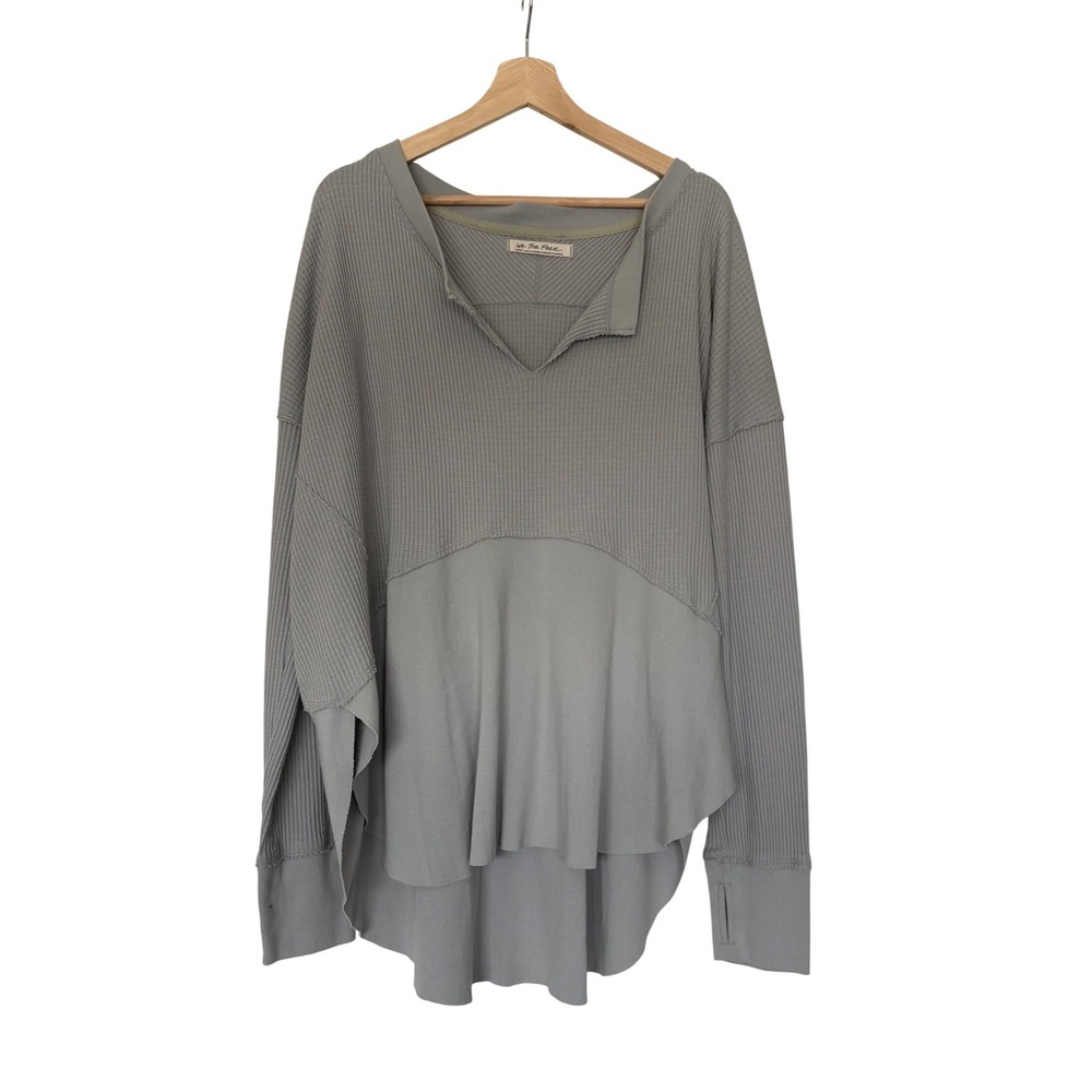 Free People We The Free Grunge Oversized Waffle Knit Thermal Top Grey L
